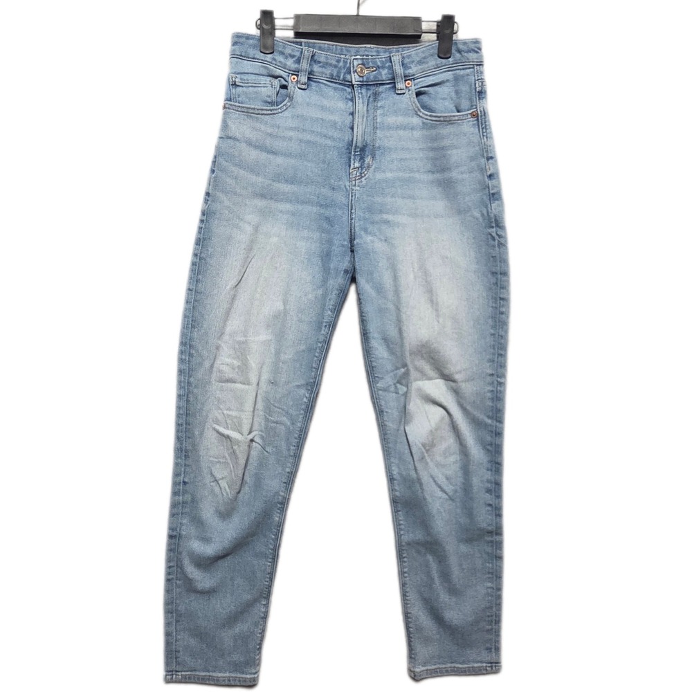 American Eagle Mom Jeans Light Wash High Rise Tapered Stretch Denim 4‎ Regular